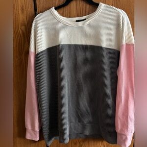 Colorblock Sweater with Pink Sleeves